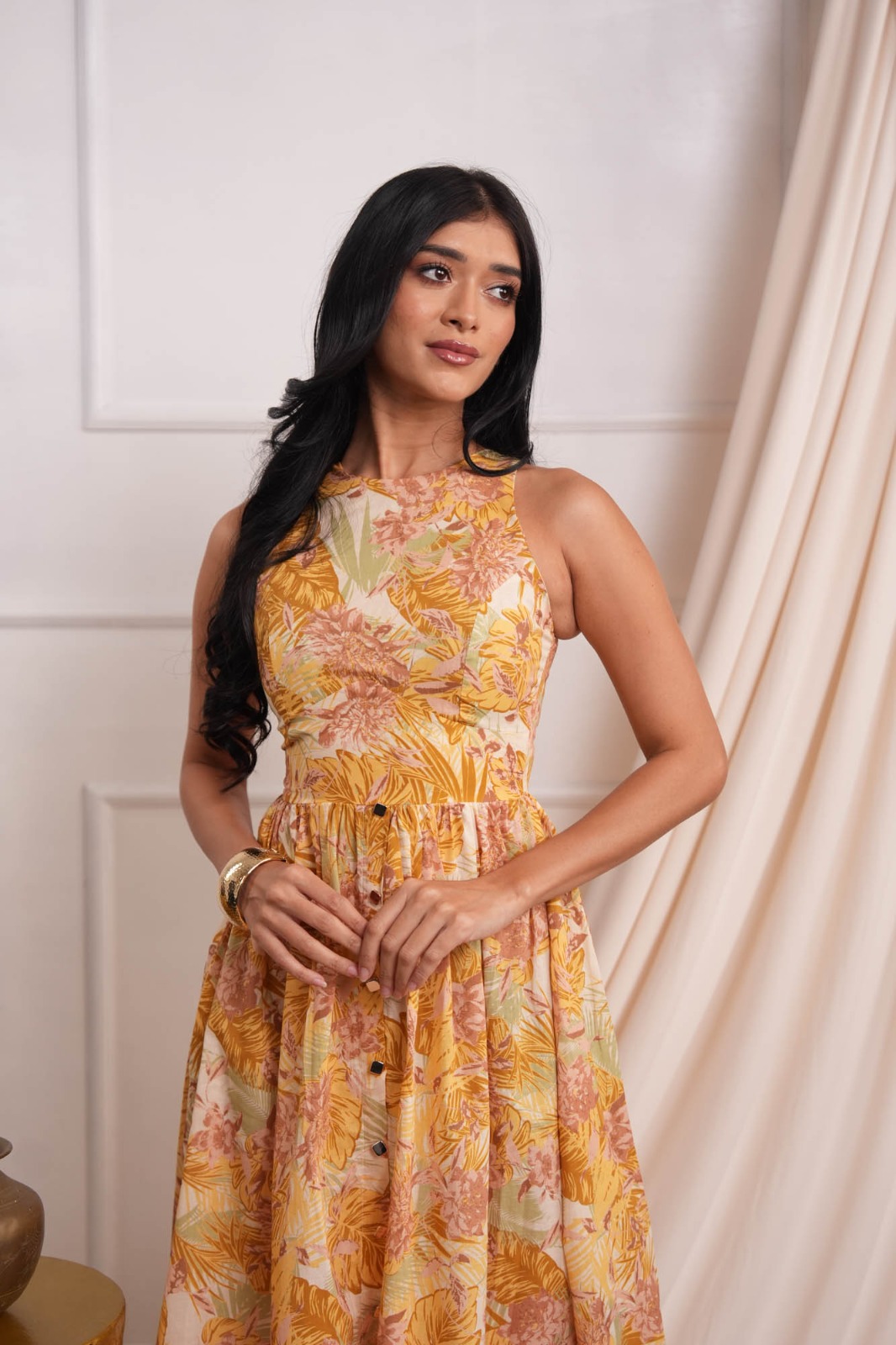 Pleated Silk Evening Gown